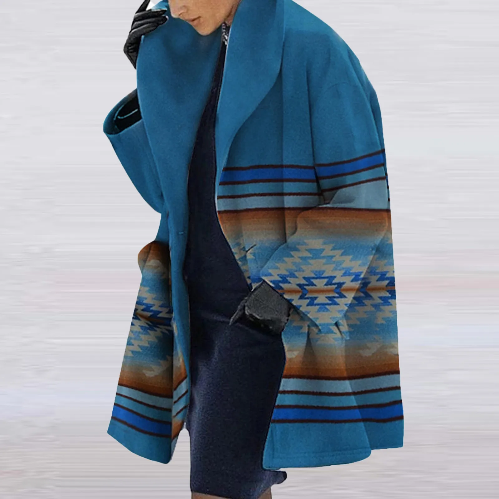 

Fashion Windbreaker Winter Oversized Womens Casual Retro Printed Long Sleeves Lapel Loose Jacket Coat Button Overcoat Outwear#g3