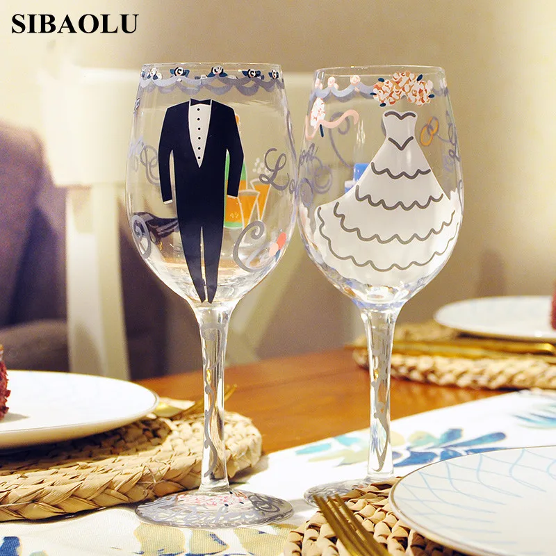 

Wedding Hand-painted Crystal Glass Ornament Red Wine Glass Goblet Creative Wine Glasses Champagne Glasses Wedding Centerpieces
