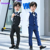 boy striped top toddler waistcoat clothes sets kids formal dress suits child tie long sleeve shirt vest trousers teens outfits
