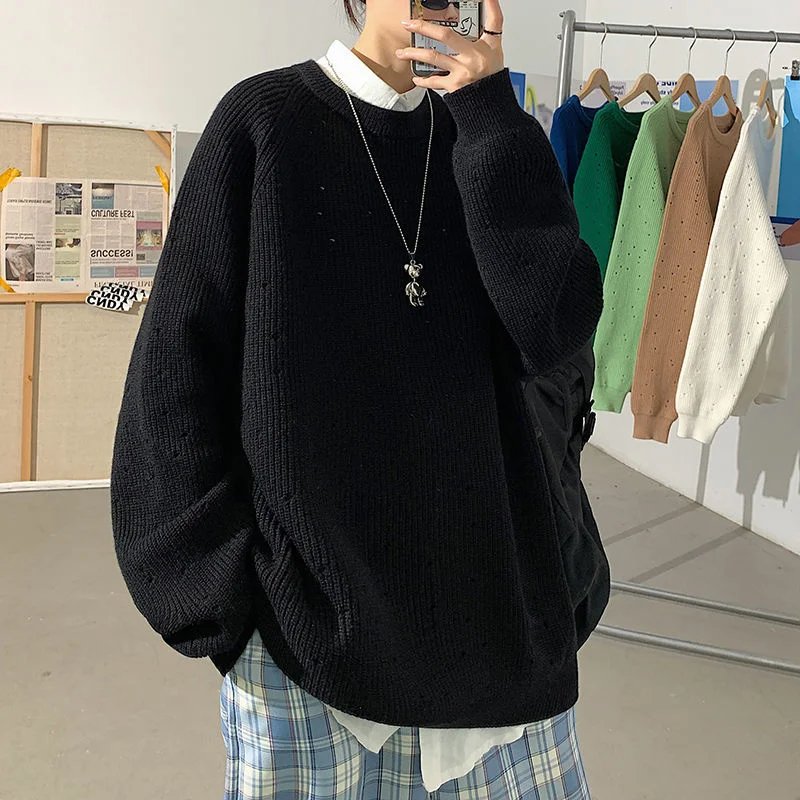 

HYBSKR Solid Color Hole Thickened Men's Winter Sweater Warm Oversize Pullover Korean Clothes Fashion Harajuku Men's Clothing