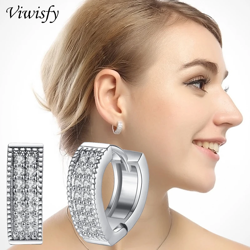 

Viwisfy Cute Solid 925 Sterling Silver Earrings For Women Luxury Crystal Jewelry Heart Hoops VW21118