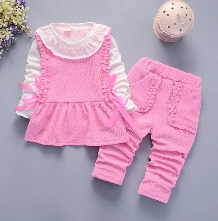 

Baby girl clothes fashion cartoon bow vests+cotton shirts+pants 3pcs cute Infant Outfits children clothing Kids Bebes Tracksuits