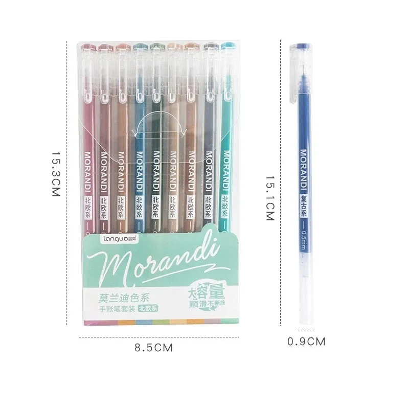 

9pcs Morandi Gray Pens Set Multi Color Gel Ink Pens Vintage Marker Liner 0.5mm Ballpoint Stationery Gift Office School A6037