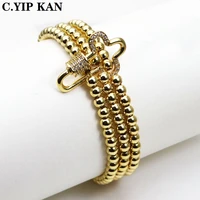 personal irregular cross micro pave zircon spiral buckle connected 4mm mix gold plated opper beads female jewelry bracelet