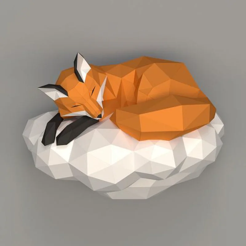Лиса на облаке 3D бумажная модель скульптура животных лиса бумага ремесло DIY для