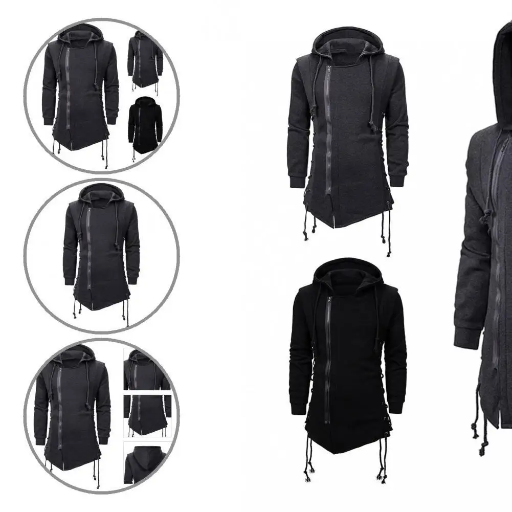 

Loose Fabulous Oblique Hem Men Coat Casual Hoodie Drawstring for Outdoor