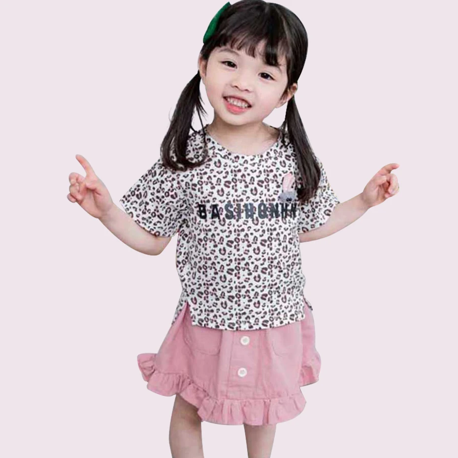 Детская одежда леопардовая футболка + юбка комплекты для девочек из 2 предметов