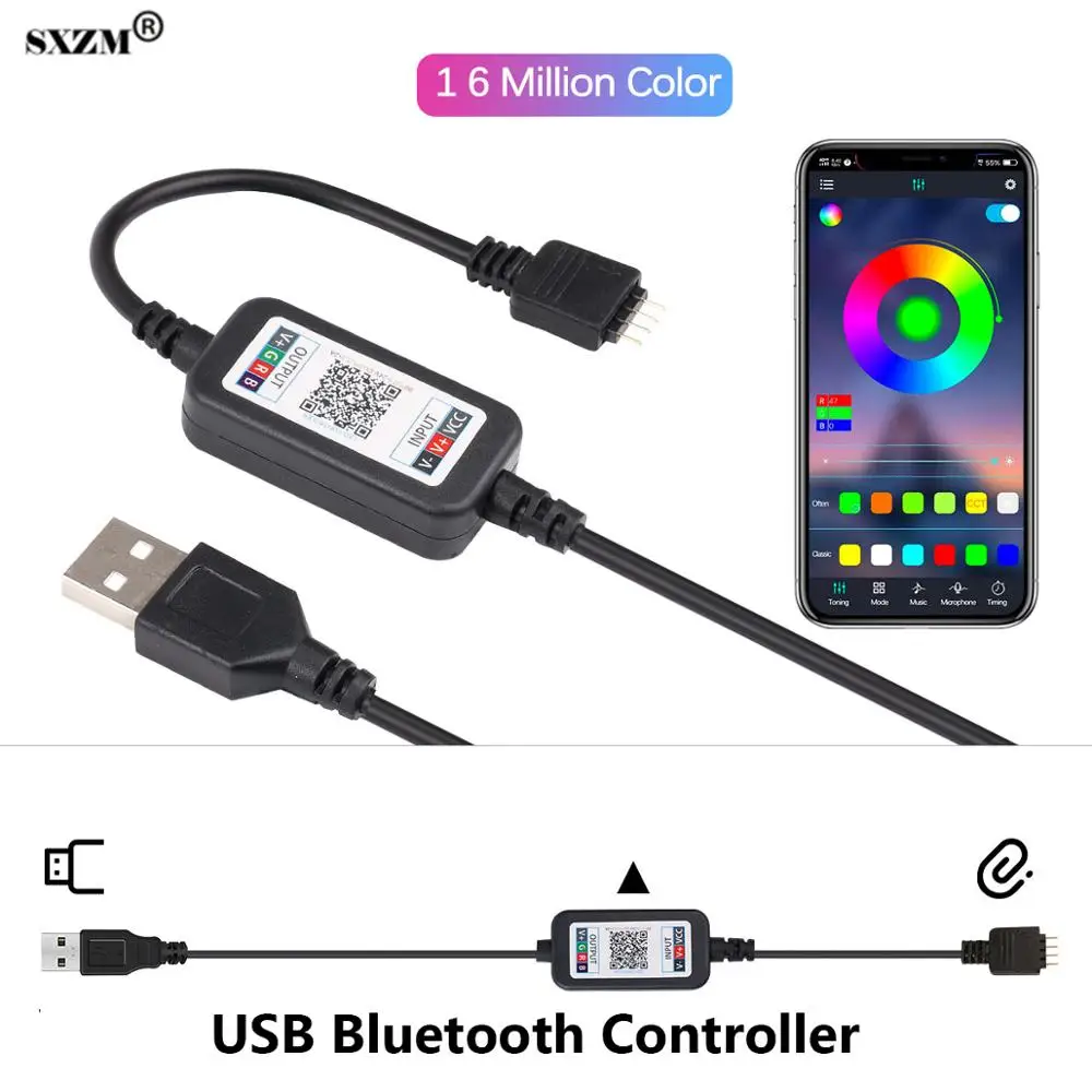 Светодиодный контроллер с Bluetooth App смарт управление RGB питание от USB многоцветное
