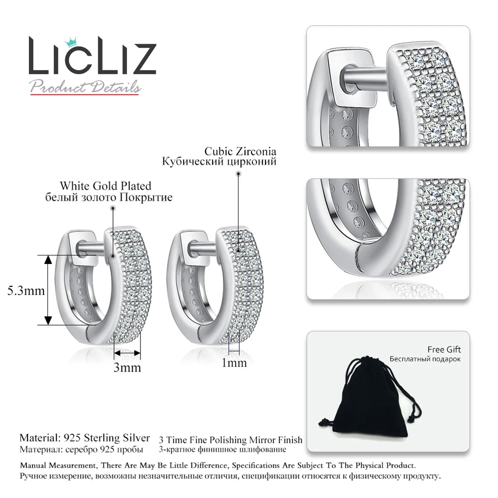 Маленькие круглые серьги кольца LicLiz женские серебряные пирсинг с кубическим