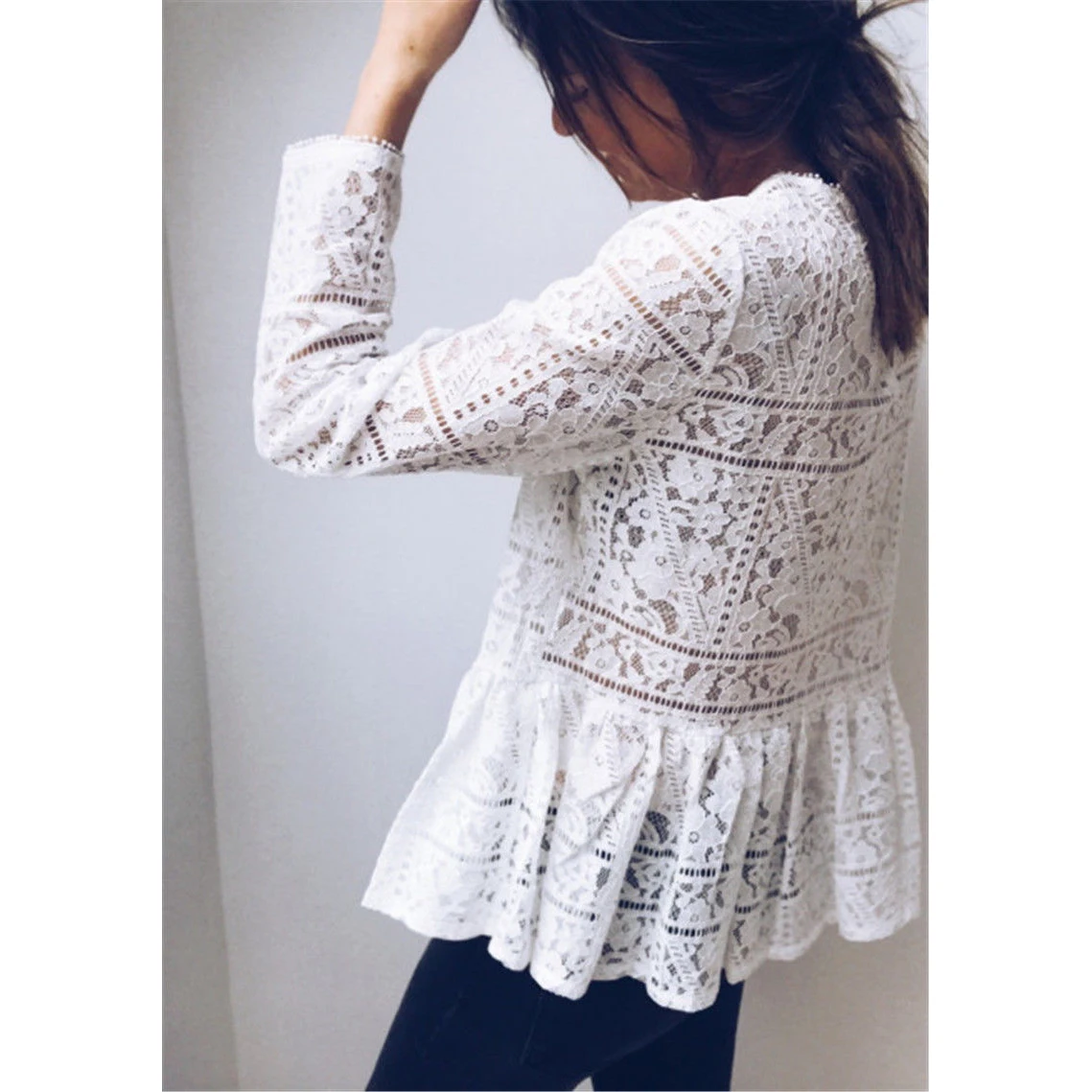 

Fashion Women Boho Beach Holiday Summer Loose Casual Chiffon Lace Ruffled Embroider White Tops Femme Ladies Mesh Blouse