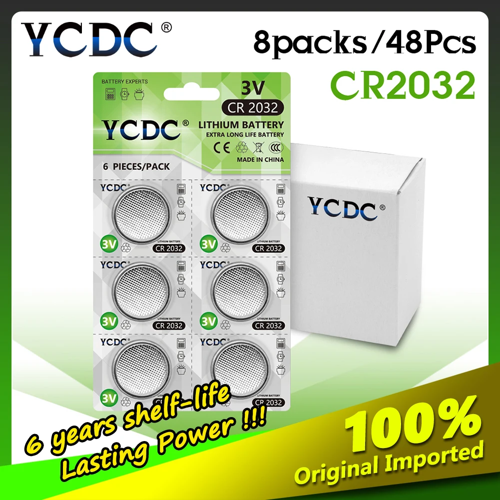 Батарея YCDC CR2032 48 шт./8 карт 3 в батарейка для монет литиевая Кнопка CR 2032 батарея DL2032
