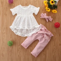 newborn birthday girl costume 2pcs sets hollow out t shirt bow belted pants toddler baptism costumes infant fall causal sets