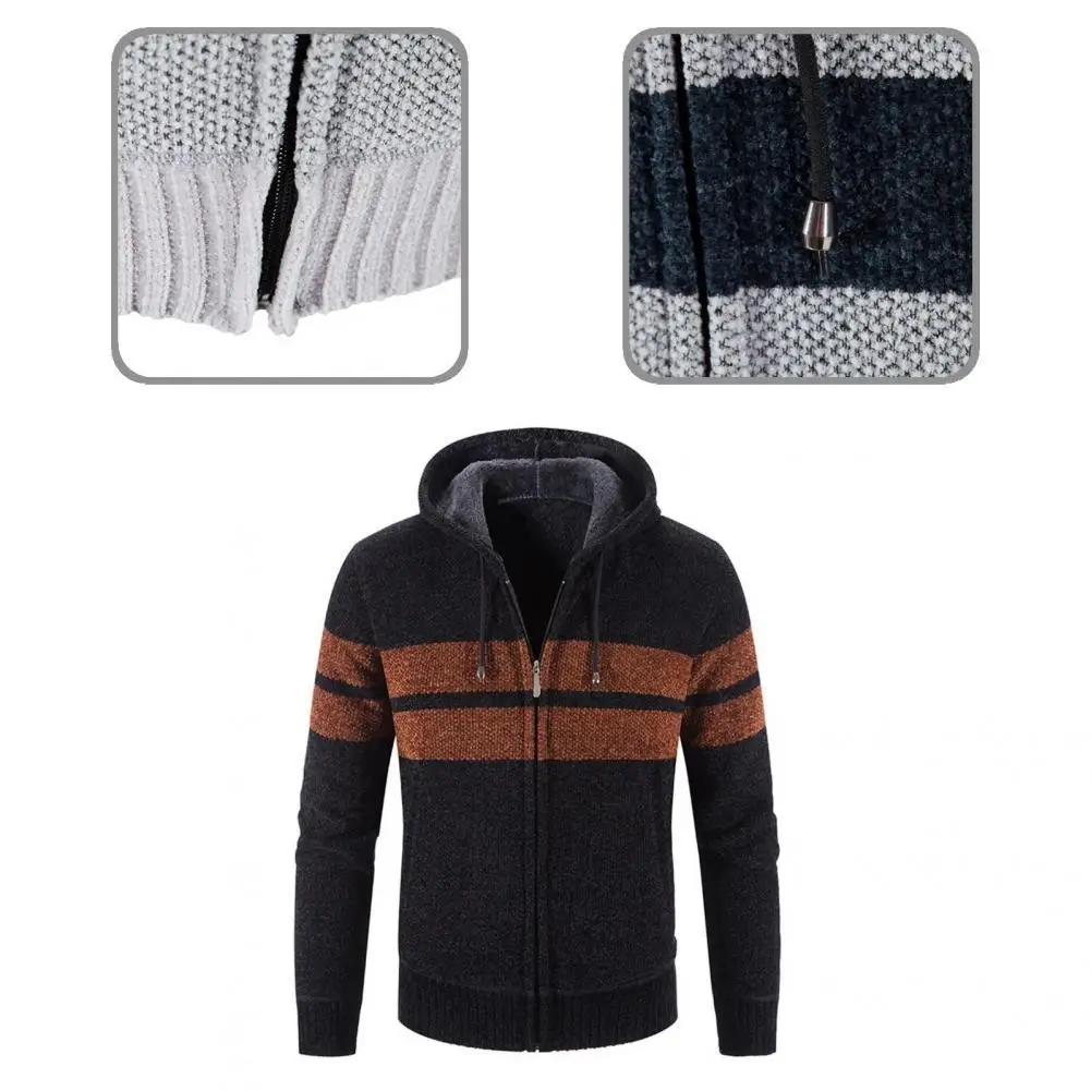 

Comfy Simple Men Pockets Knitted Jacket Autumn Winter Knitted Cardigan Plush Lining Outerwear