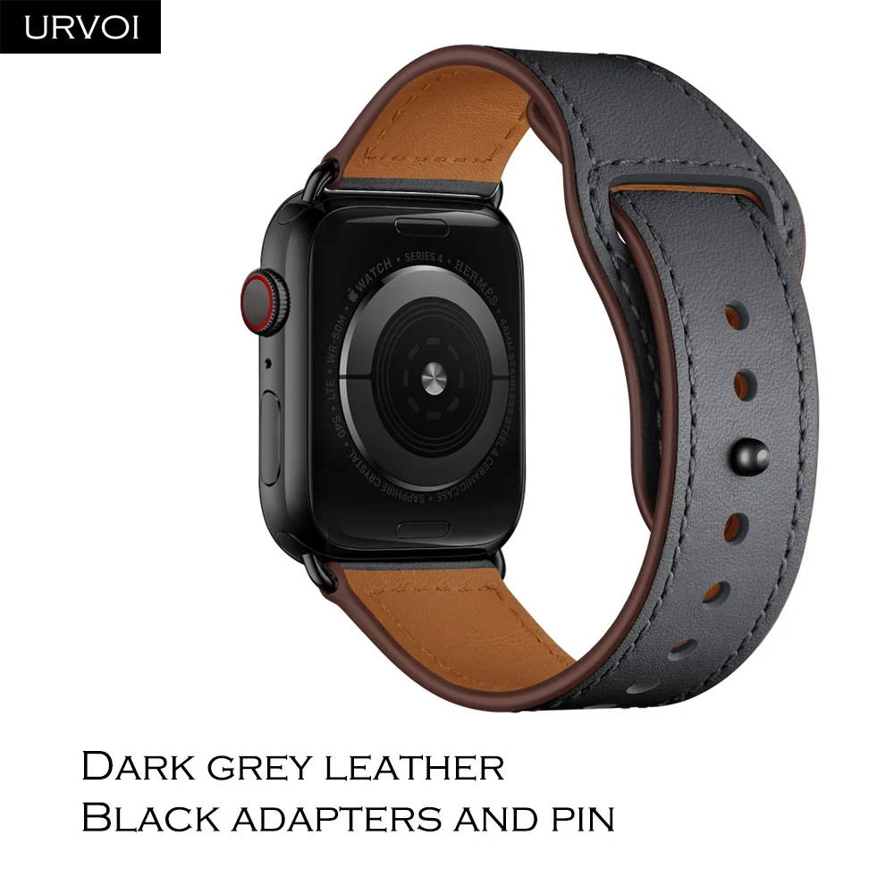 Dark grey B URVOI ремешок для apple watch серии 5/4 3/2/1 спортивный ремешок натуральная Swift кожаный ремешок для наручных часов iWatch, пальцем и tuck ручной работы - Цвет ремешка: Dark grey B
