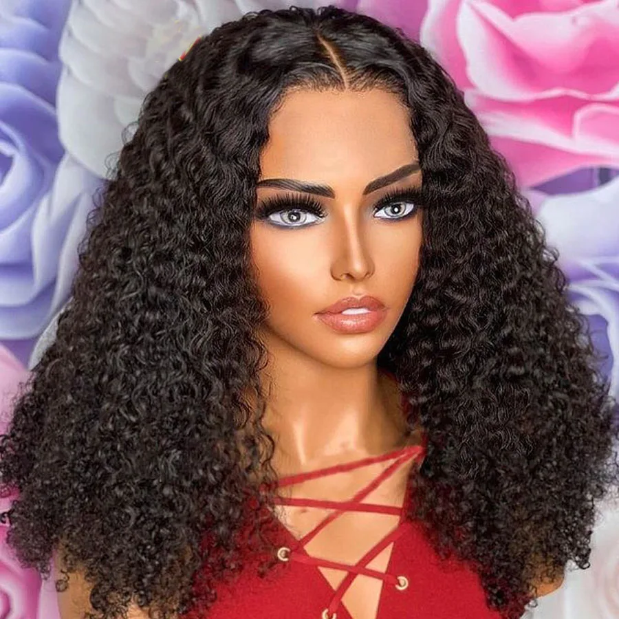 

Middle Part Black Lace Front Wig for Women Babyhair Preplucked Heat Resistant Synthetic Glueless 26 Inch Long Kinky Curly Bob