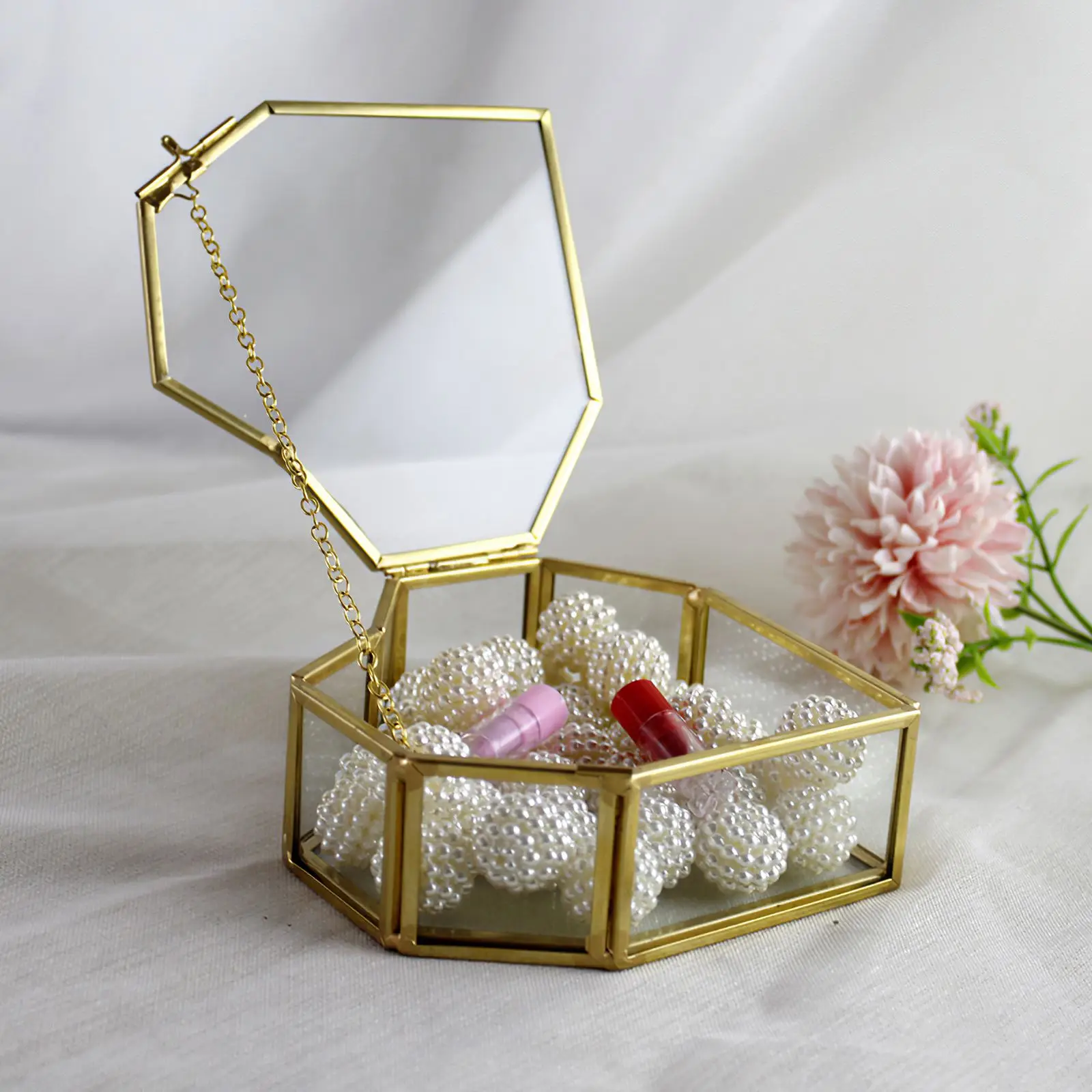 Стекло шкатулка для драгоценностей Портативный Золотой Органайзер сердце Форма