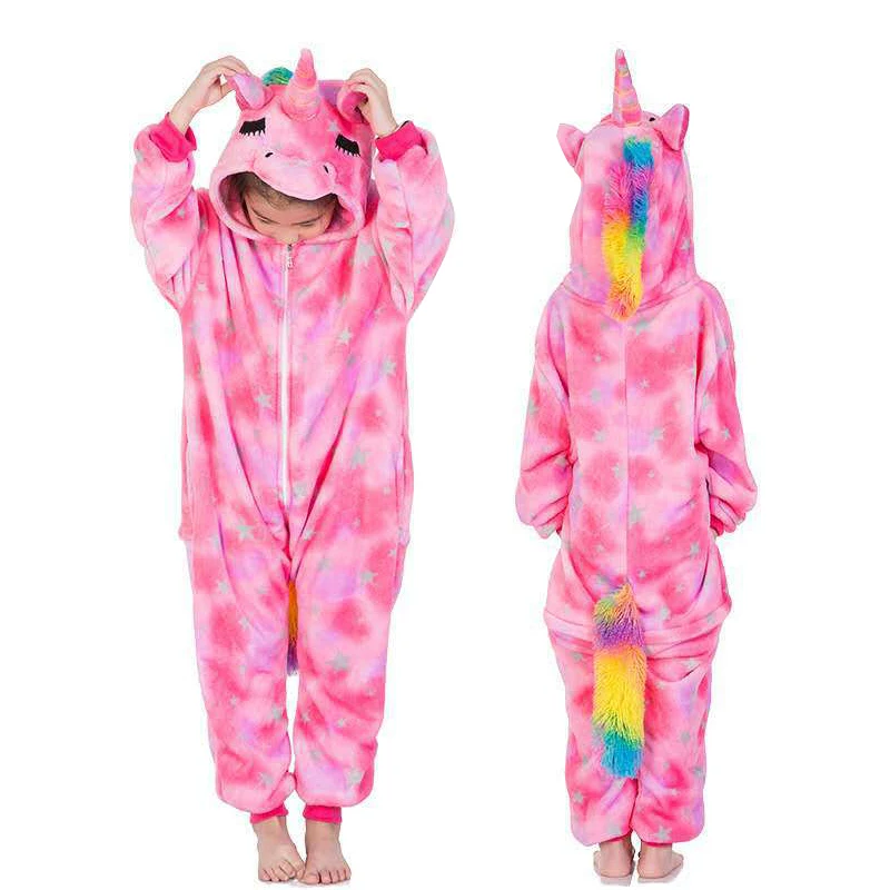 Pink star Unicorn Kuguurumi/пижамы с единорогом для детей; пижамы для маленьких девочек; одежда для сна для мальчиков с изображением животных, Льва, оленя, Единорога; комбинезон; Детский костюм; комбинезон - Цвет: Pink star Unicorn