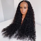 180% плотность, черные афро кудрявые синтетические 13x 4 парики на шнурке для женщин, с детскими волосами, предварительно выщипанные волосы из бесклеевого волокна