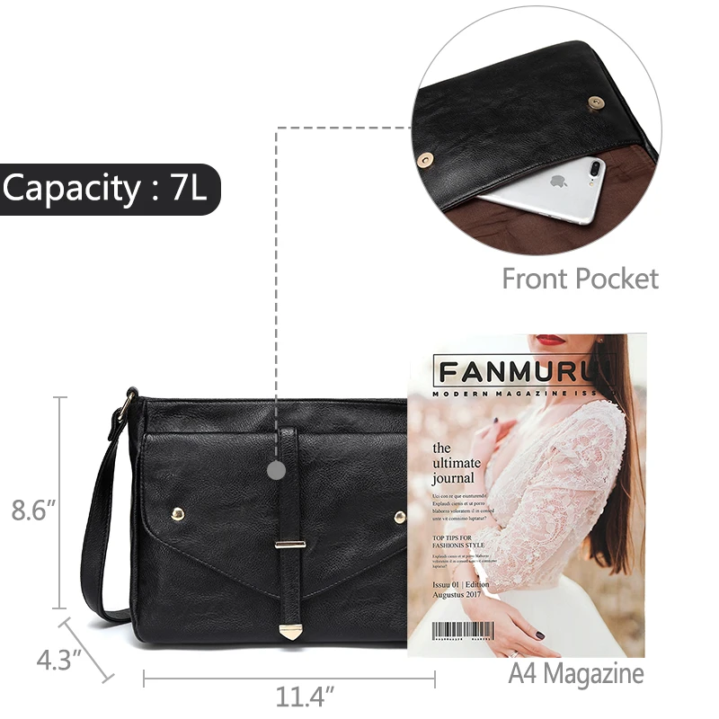 VASCHY Women Crossbody Bags Sac Casual Ladies Shoulder Messenger Bag Vegan Soft Leather Girls Female Purse Fashion Handbags