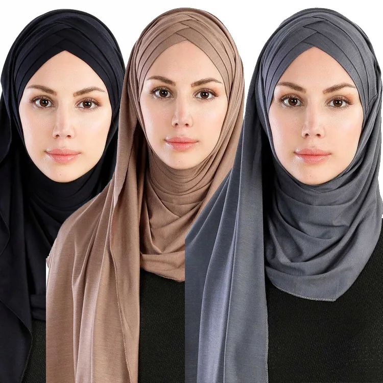 

women plain bubble cross scarf Head hijab wrap solid instant shawls femme muslim hijabs store ready to wear