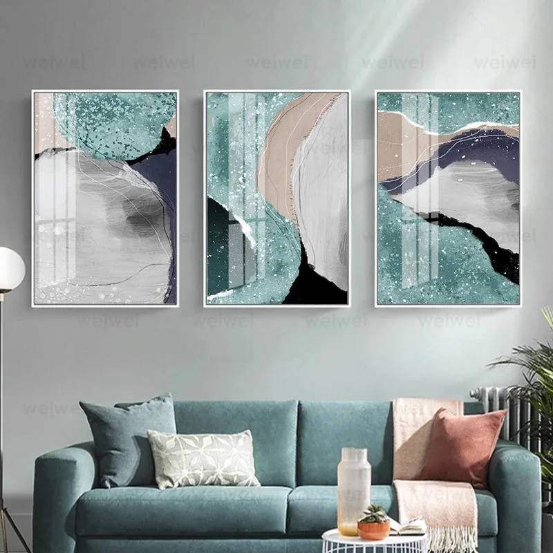 

Golden Blue Abstract Geometric Lines Pictures for Home Design Living Room Decoration Posters Modern Paintings Wall Art Paints
