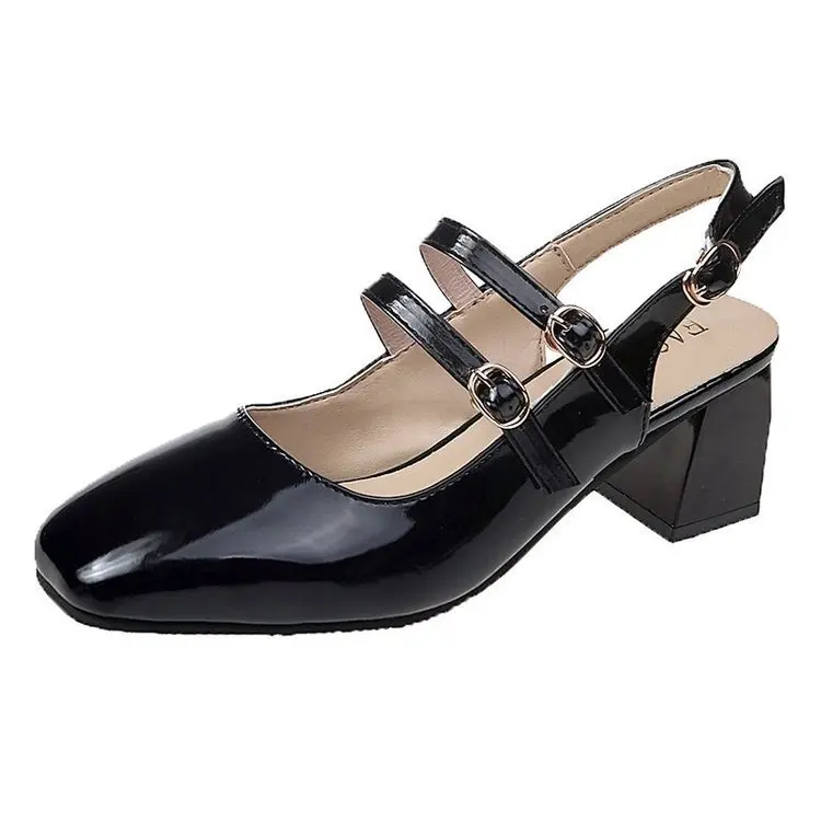 

2021 Platform Heels Branded Pumps Shallow Mouth Lolita Shoes Chunky Sandals Footwear Latest Square Toe Fashion Mary Jane Leather