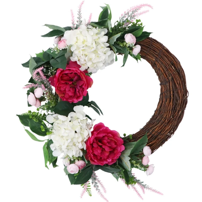 

Искусственный венок из гортензии и пионов, уличная Весенняя искусственная Цветочная Гирлянда для входной двери, венок для дома, 16 дюймов
