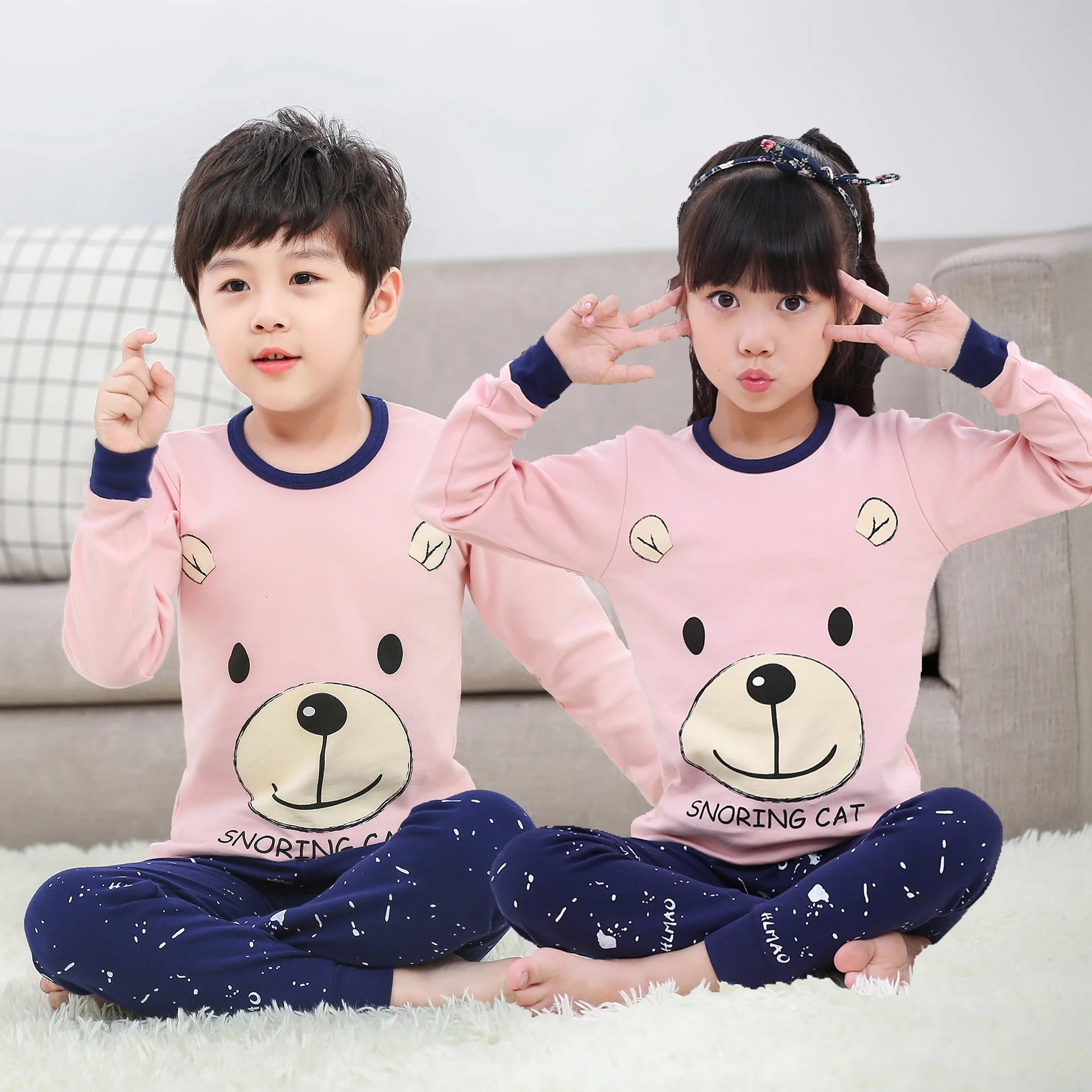 Детские пижамные комплекты одежда для сна маленьких девочек и мальчиков