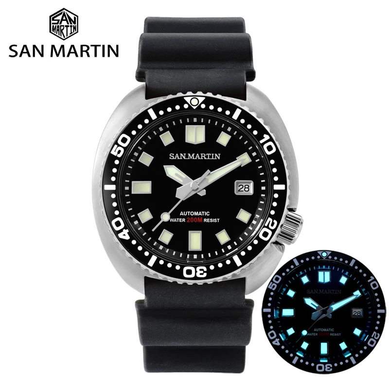 Часы San Martin Diver 6309 Черепаха 20 бар нержавеющая сталь Мужские автоматические