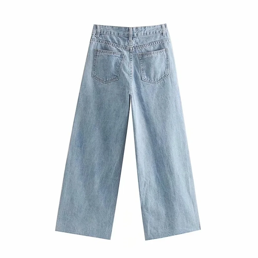 Женские прямые джинсы с завышенной талией свободные меховым краем осень