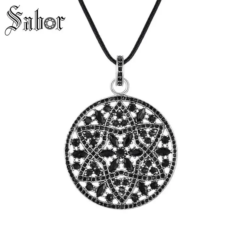 Женское Ожерелье подвеска из черного камня с круглым цветком 90 см бесплатная