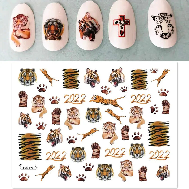 

Newest Cute Tiger leopard 3D Design Self Adhesive Decal Stamping DIY Decoration Tools Nail Art Stickers TSC 075 217