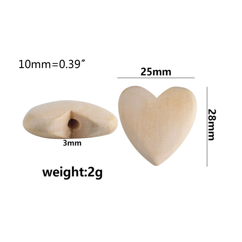 

20Pcs/Pack Baby Love Heart Teether Wooden Beads Chewing Teething Soother Molar Nursing Toys DIY Pacifier Chain Accessories