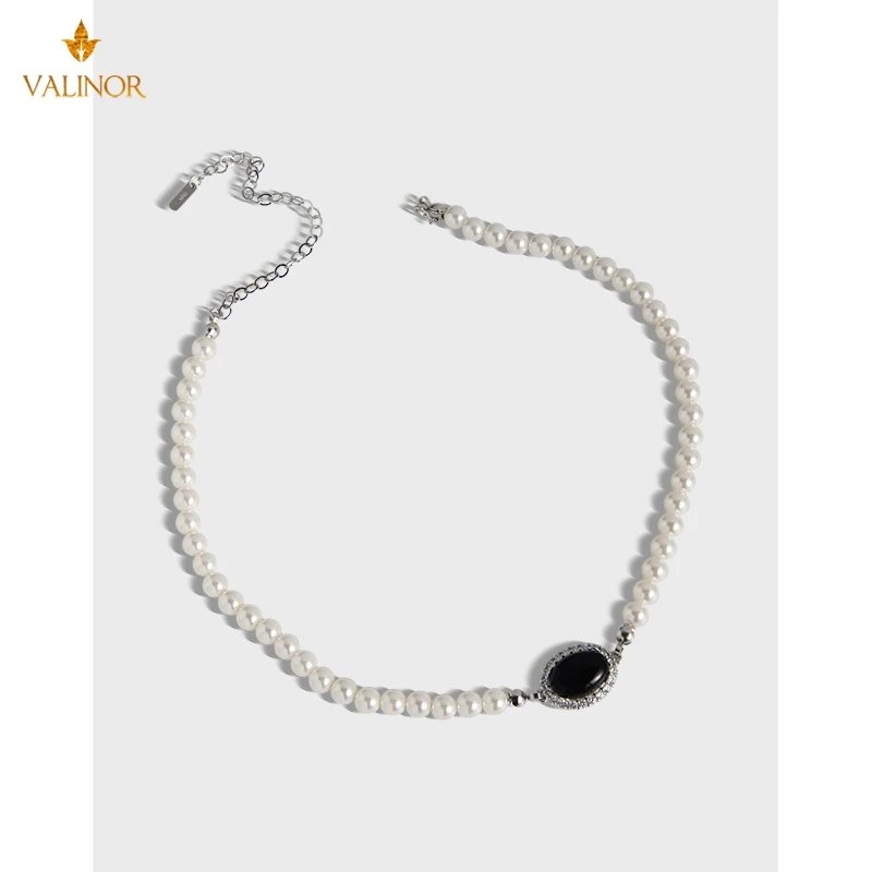 

Простой светильник класса люкс темперамент черный агат жемчужное ожерелье женские ключицы цепи 925 пробы серебро