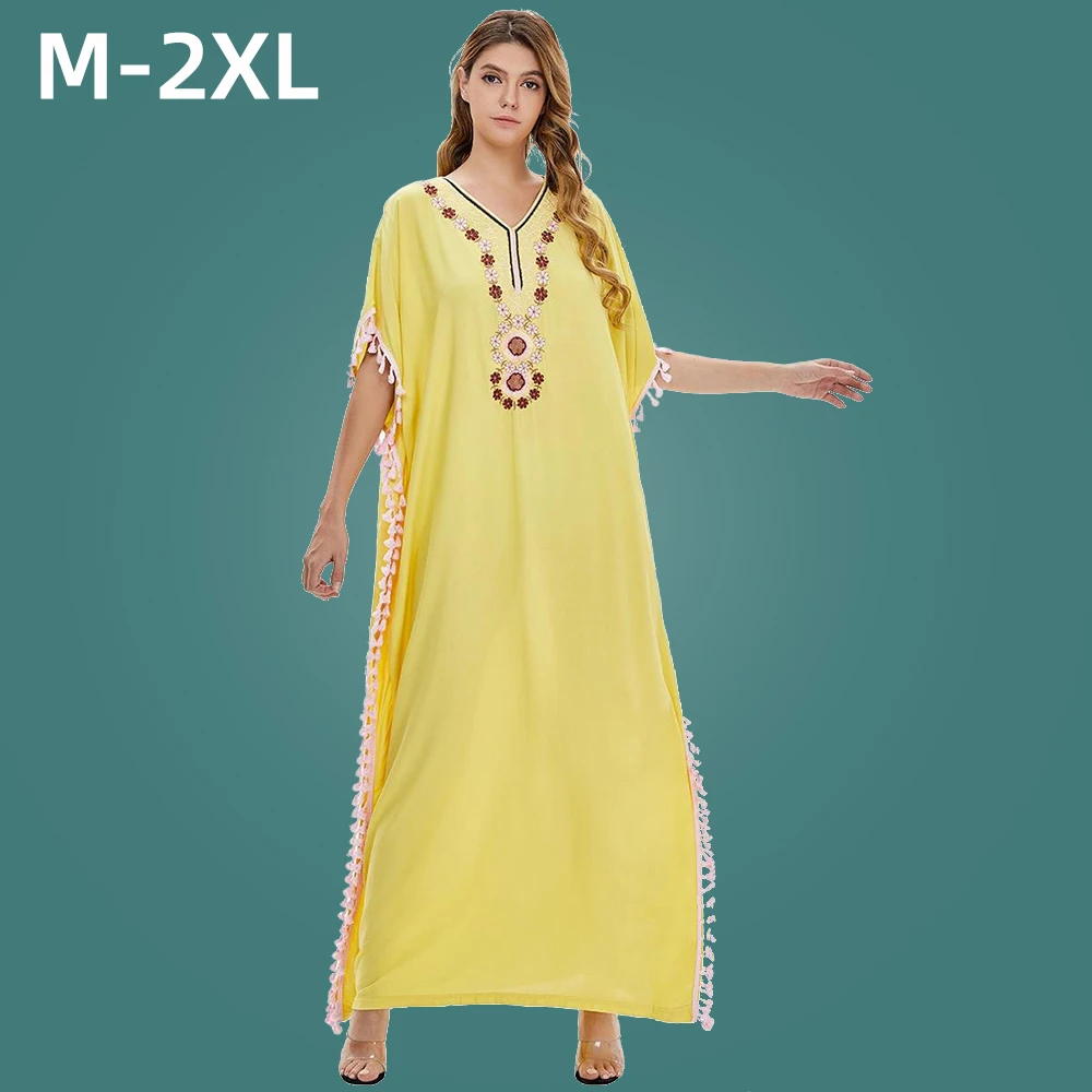 Мусульманское женское платье желтое свободное платье большого размера