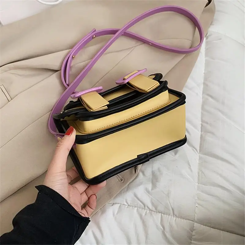 

Contrast Color PU Leather Small Square Shoulder Bags for Women Clamshell Designer Retro Handbags Ladies Fashion Messenger Bag