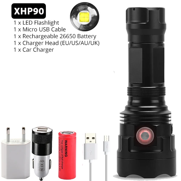 Package H Яркий Перезаряжаемый светодиодный светильник XHP70.2 XHP90, мощный фонарь, водонепроницаемый охотничий светильник, 18650 или 26650 Battey - Испускаемый цвет: Package H