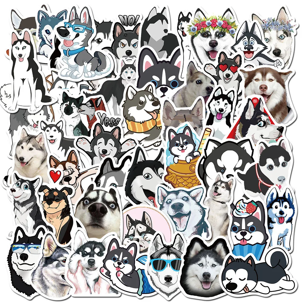 10/30/50PCS Cute Pet Husky Cartoon Graffiti Waterproof Sticker Suitcase Notebook Refrigerator Stationery Box Water Cup Wholesale - купить по