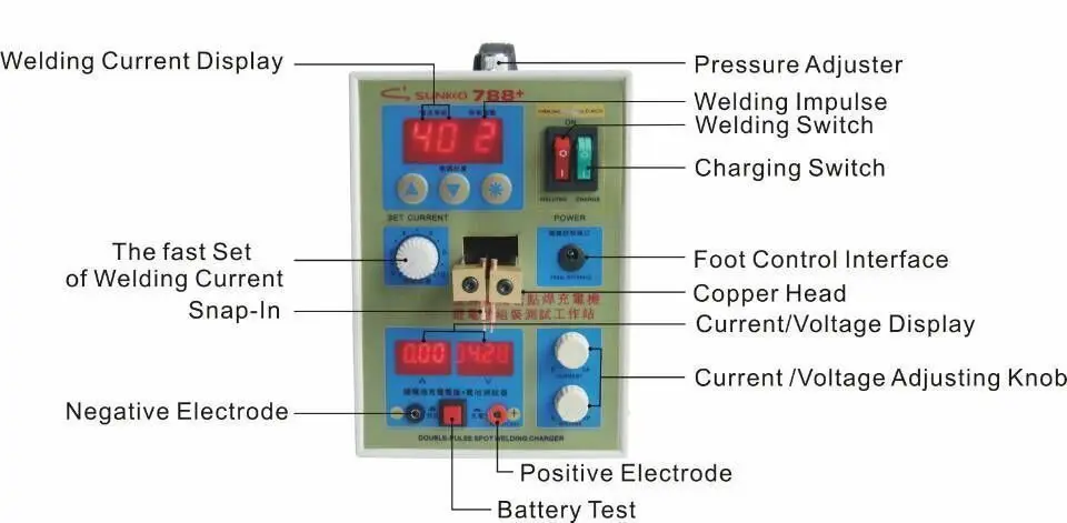 SUNKKO 788H 1,5 кВт точечная сварочная машина точечная Импульсная Сварка светодиодный светильник литиевая батарея тест usb зарядка для 18650 батареи сварка