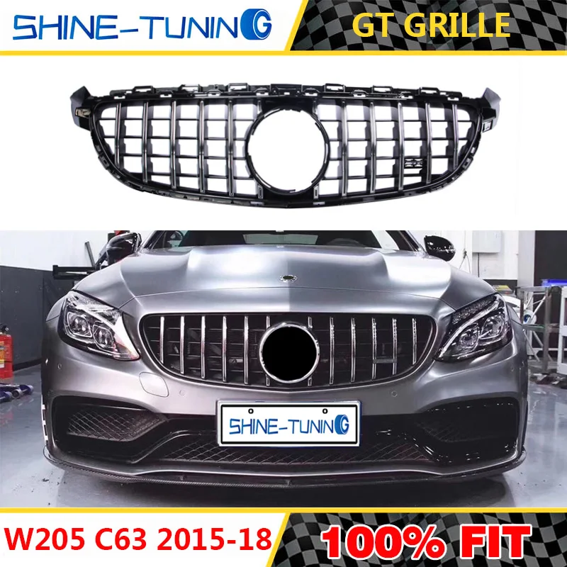 Подходит для mercedes C class W205 amg grill настоящая C63 C63S GT R GTR решетка без эмблемы 2015 18 с/без