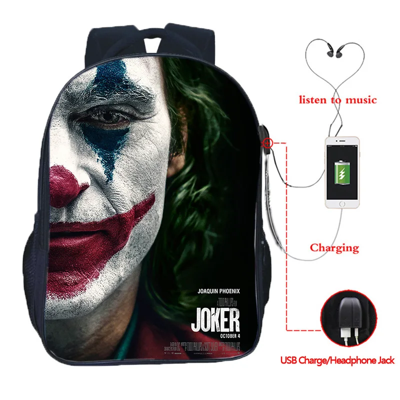 16 Inch High Quality Joker USB Charge School Bags Students School Rucksack Boys Girls USB Charging Joker Travel Backpack Gifts