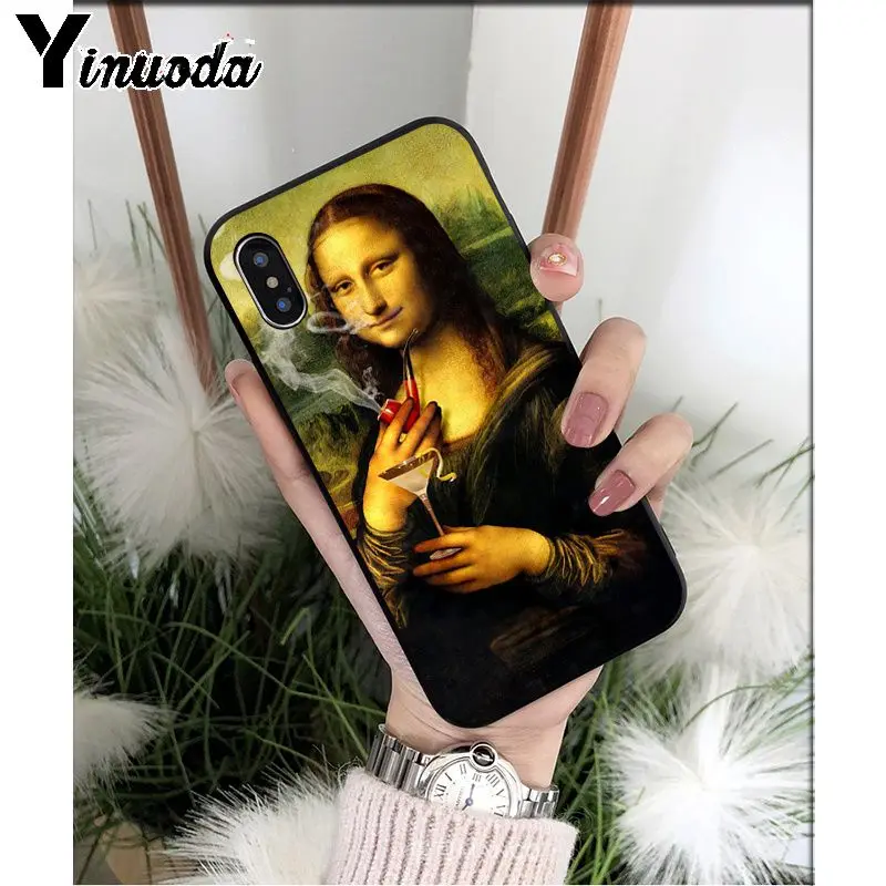 A4 Yinuoda Забавный чехол для телефона Mona Lisa Pet Cat TPU мягкий черный чехол для iphone 8 7 6 6S Plus 5 5S SE XR X XS MAX Coque Shell - Цвет: A4