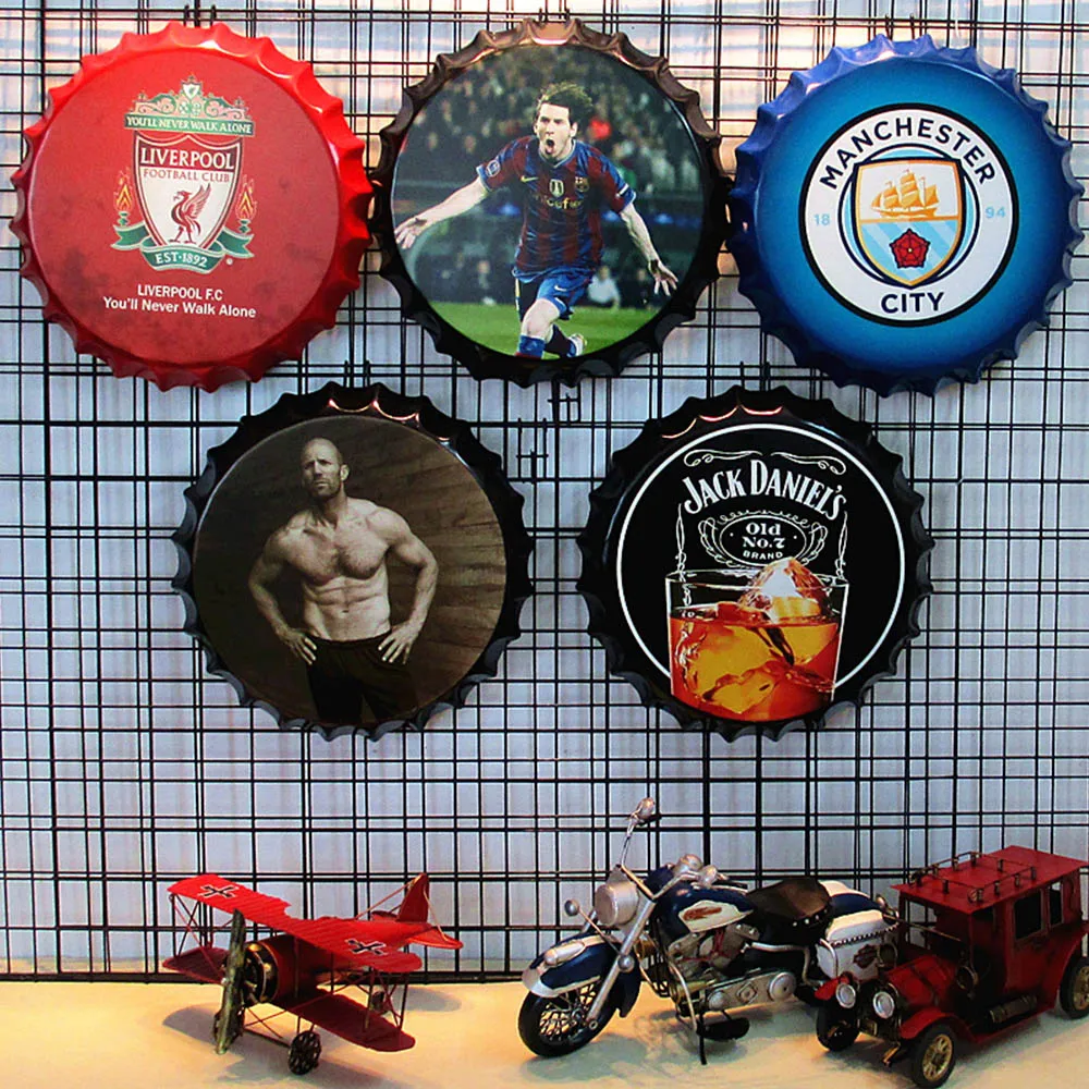 35cm Vintage Bottle Cap Metal Tin Signs Pub Bar Retro Wall Decor Metal Plate Home Decor Plaques Art Poster