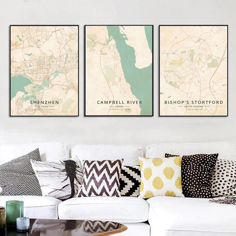 

City Map Poster Moscow Bogota Colombia Retro Wall Art Canvas Painting Modern Living Room Office Decoration Pictures Frameless