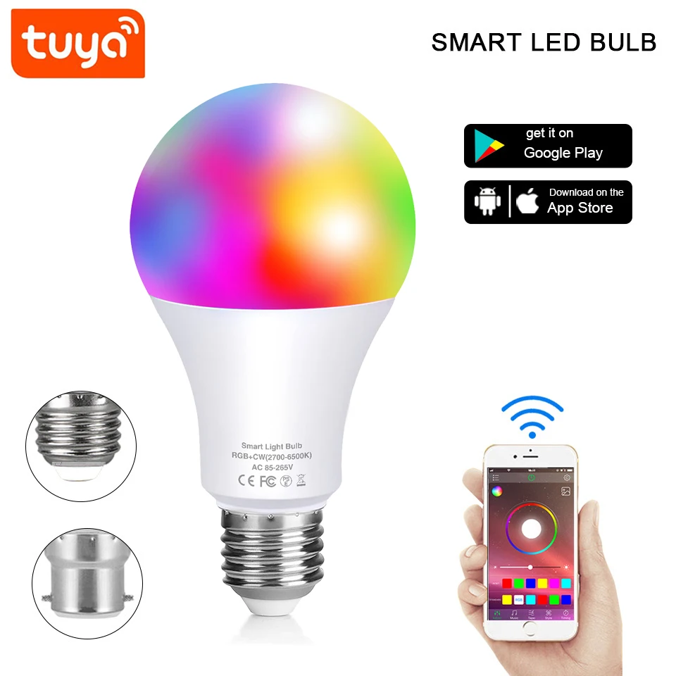 

Smart WiFi Light Bulb E27 RGBW LED Bulbs Dimmable Multicolor/Tunable White(Warm to Daylight) Work with Alexa Google Home 10W