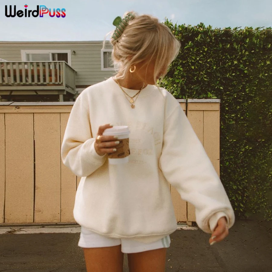 

Weird Puss Y2K Fall Casual Embroidery Pullover Women Long Sleeve Sweatshirts Harajuku Streetwear Elastic Wild Basic Slim Hoodie