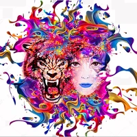 5d diy full round poured glue diamond mosaic painting kits scalloped edge women tiger crystal animal box embroidery coloring art