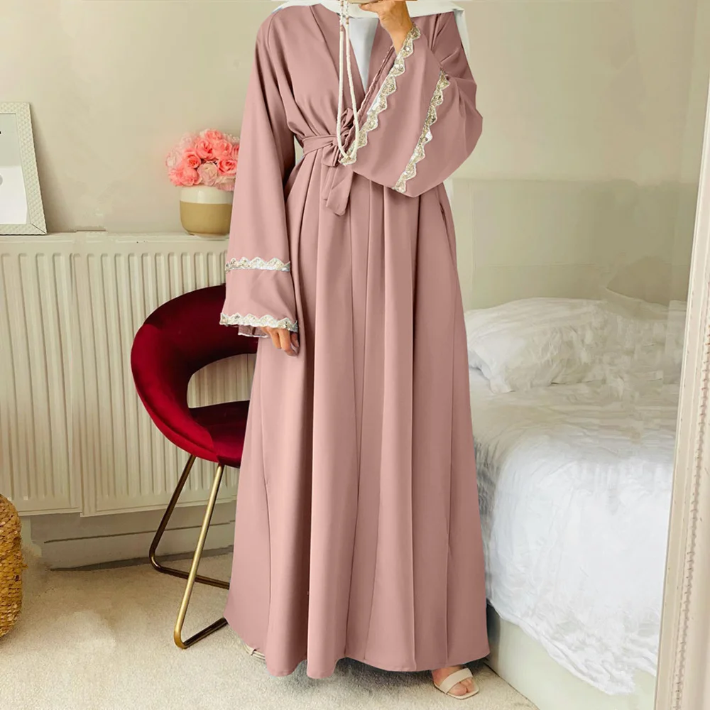 

Muslim Lace Abaya Cardigan Full Dress Kimono Long Robe Gowns Jubah Dubai Middle East Ramadan Eid Arab Islamic Musulmane Caftan