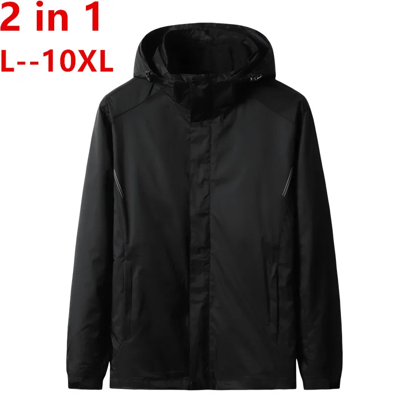 

4X 6XL 5XL 10XL 8XL Brand Clothing New Style Winter Dress Men Windbreaker Jackets Coats 3 in 1 Liner and Hat Detachable