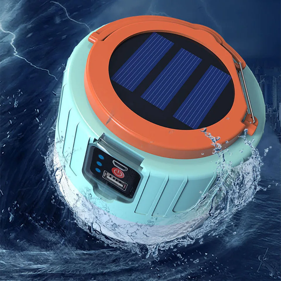 led solar camping light spotlight portable solar emergency led tent lamp remote control phone charge outdoor for hiking fishing free global shipping